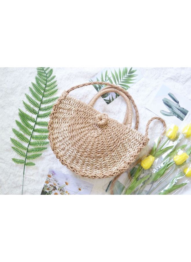 Loquat Ins Arrival Semicircle Buckle Straw Bag Summer Beach Bag-Color:Beige  - Image 4