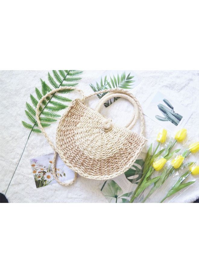 Loquat Ins Arrival Semicircle Buckle Straw Bag Summer Beach Bag-Color:Beige  - Image 3