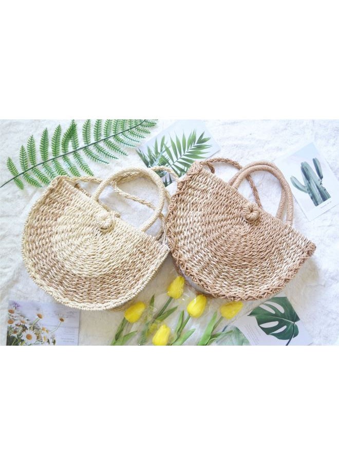 Loquat Ins Arrival Semicircle Buckle Straw Bag Summer Beach Bag-Color:Beige  - Image 2
