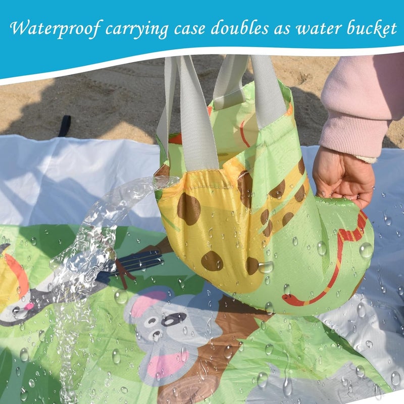 Fantang 6.5 X 6.5 Ft Baby Beach Pool, 2 in 1 Portable Kids Beach Play Pool Puddle Toddler Beach Blanket and Kiddie Pools Green Cartoon Childs Sand Pit Paddling Pools with Water Bag for Boys Girls Outdoors - Image 2