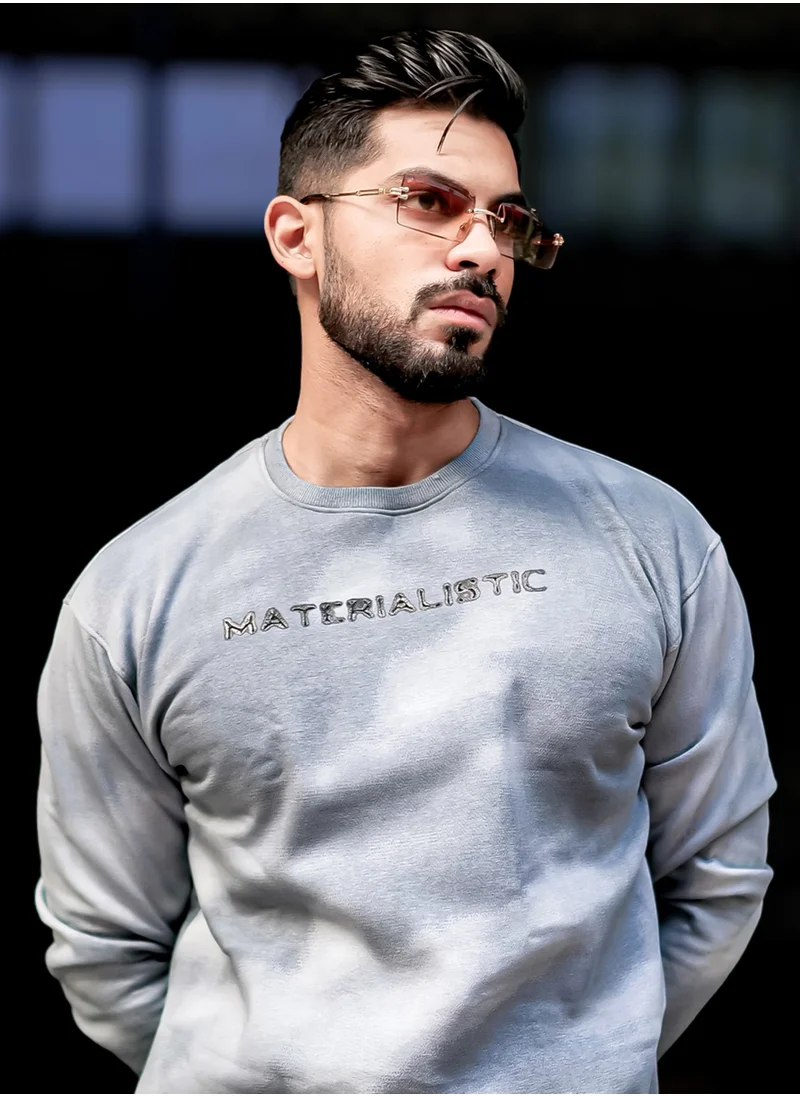 مانياك Maniac Men Printed Round Neck Full Sleeve Lite Grey Cotton Sweatshirt