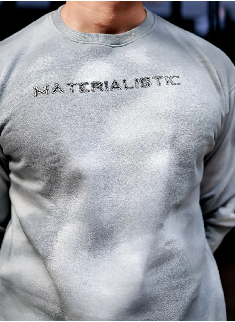 مانياك Maniac Men Printed Round Neck Full Sleeve Lite Grey Cotton Sweatshirt
