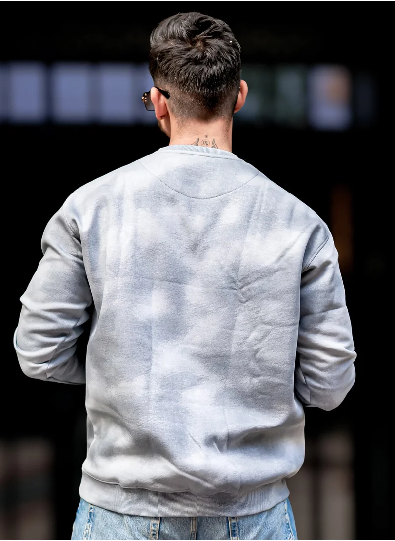 مانياك Maniac Men Printed Round Neck Full Sleeve Lite Grey Cotton Sweatshirt