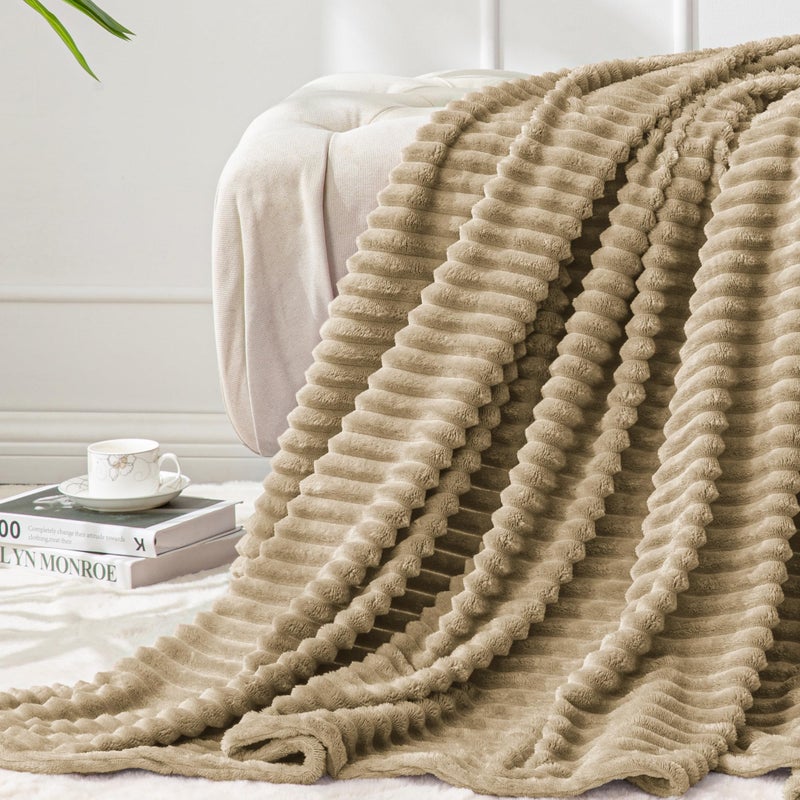 BEDELITE Fleece Throw Blanket for Couch â€“ 3D Ribbed Jacquard Soft and Warm Decorative Fuzzy Blanket â€“ Cozy, Fluffy, Plush Lightweight Brown Throw Blankets for Bed, Sofa, 50x60 inches - Image 1
