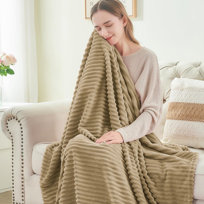 BEDELITE Fleece Throw Blanket for Couch â€“ 3D Ribbed Jacquard Soft and Warm Decorative Fuzzy Blanket â€“ Cozy, Fluffy, Plush Lightweight Brown Throw Blankets for Bed, Sofa, 50x60 inches - Image 4