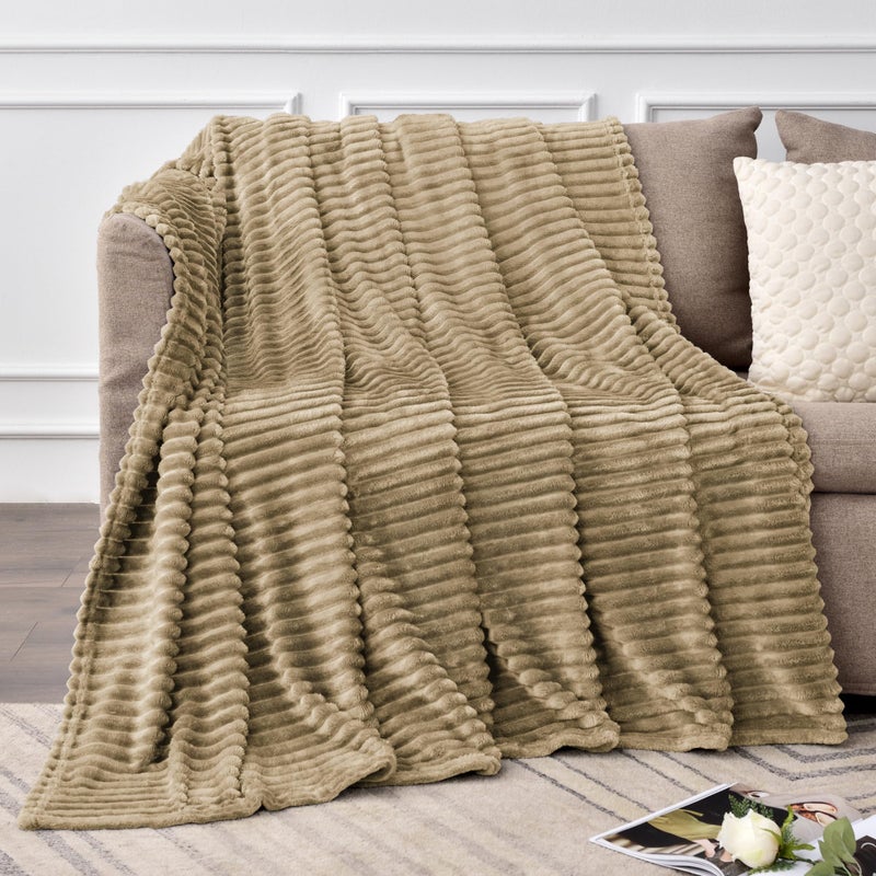 BEDELITE Fleece Throw Blanket for Couch â€“ 3D Ribbed Jacquard Soft and Warm Decorative Fuzzy Blanket â€“ Cozy, Fluffy, Plush Lightweight Brown Throw Blankets for Bed, Sofa, 50x60 inches - Image 2