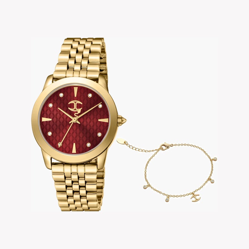 جاست كافالي ساعة نسائية من جاست كافاللي بم CASE من الفولاذ المقاوم للصدأ باللونين الفضي واللون الذهبي وسوار من الفولاذ المقاوم للصدأ باللون الذهبي. - Image 1