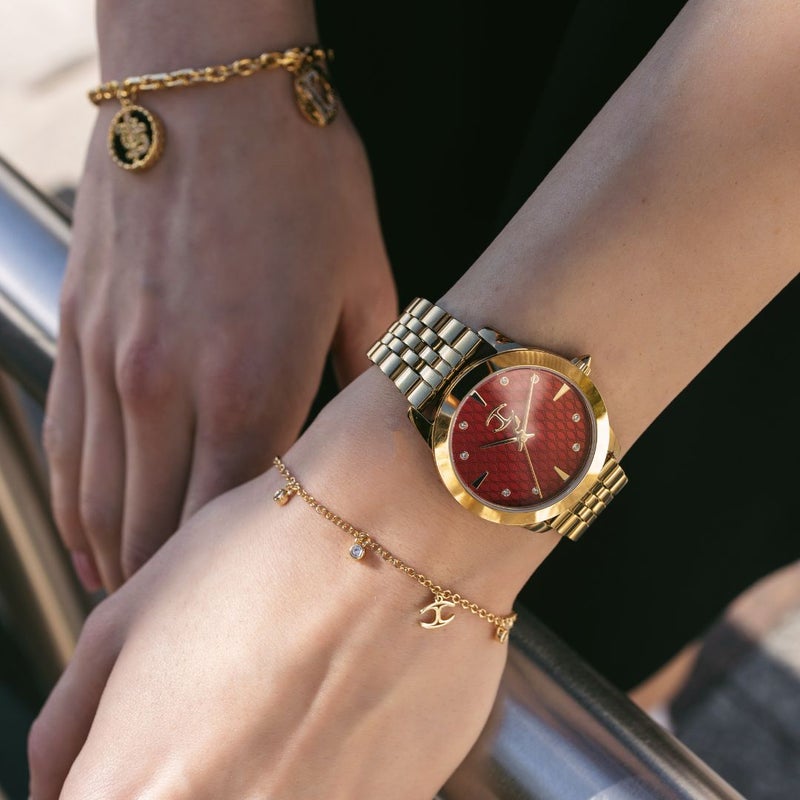 جاست كافالي ساعة نسائية من جاست كافاللي بم CASE من الفولاذ المقاوم للصدأ باللونين الفضي واللون الذهبي وسوار من الفولاذ المقاوم للصدأ باللون الذهبي. - Image 4