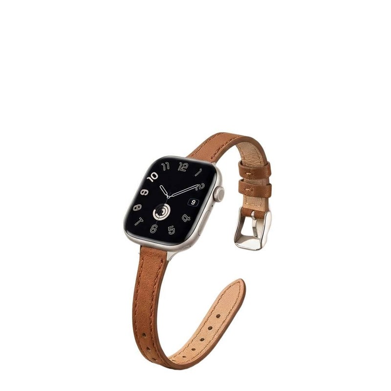 AD Black Classic Leather Strap Smartwatch Band Compatible with Apple Watch / SE with Adjustable Fit Replacement Strap for Daily Wear - Image 2