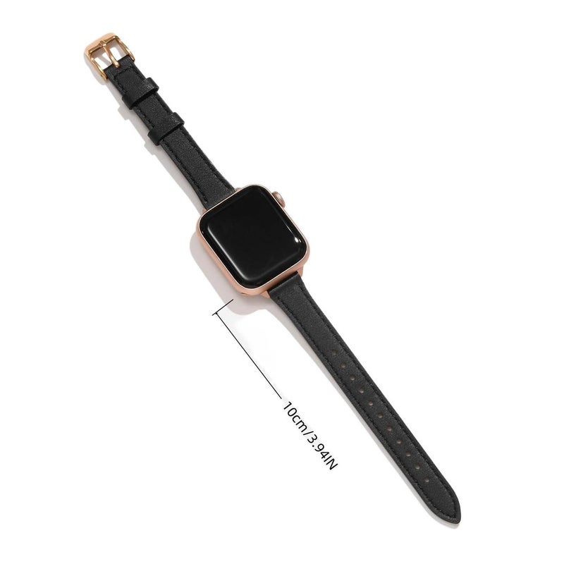 AD Black Classic Leather Strap Smartwatch Band Compatible with Apple Watch / SE with Adjustable Fit Replacement Strap for Daily Wear - Image 3