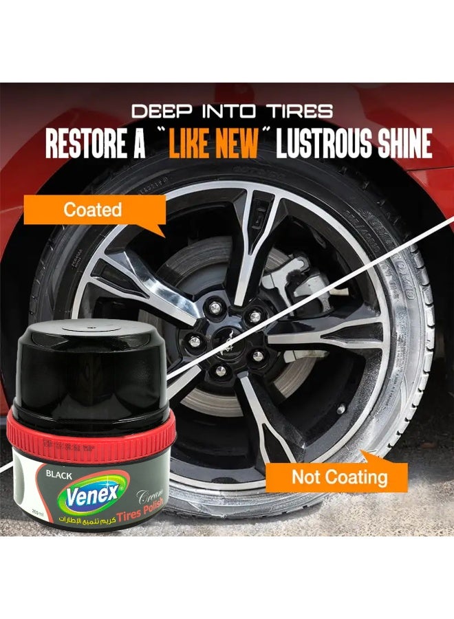 venex Combo - 2pcs Venex Black Cream Tire Polish with Applicator Deep Tire Shine Restorer Long Lasting Tire Dressing Repels Dirt & Grime Tire Care Polish for Car, SUV, Bike - 200ml - Image 2