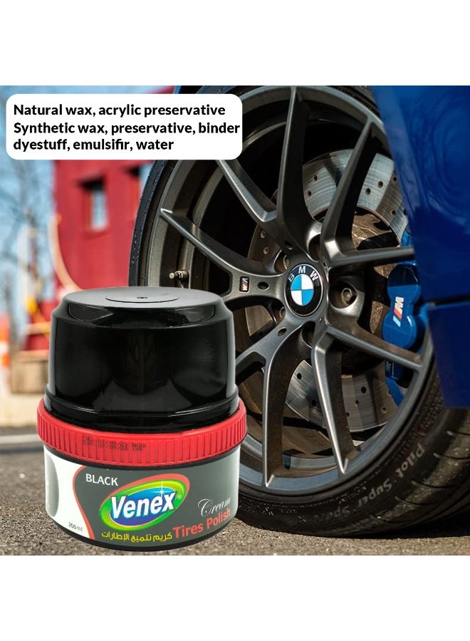 venex Combo - 2pcs Venex Black Cream Tire Polish with Applicator Deep Tire Shine Restorer Long Lasting Tire Dressing Repels Dirt & Grime Tire Care Polish for Car, SUV, Bike - 200ml - Image 5