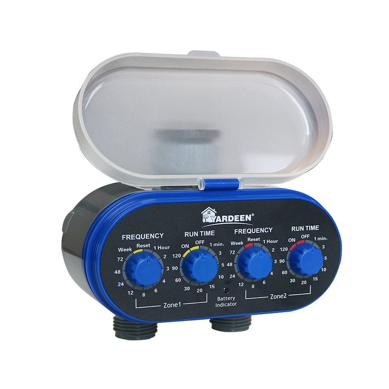 Yardeen Watering Hose Sprinkler Timer Garden Irrigation System Controller Electronic Water Timer with Two Outlets Color Blue