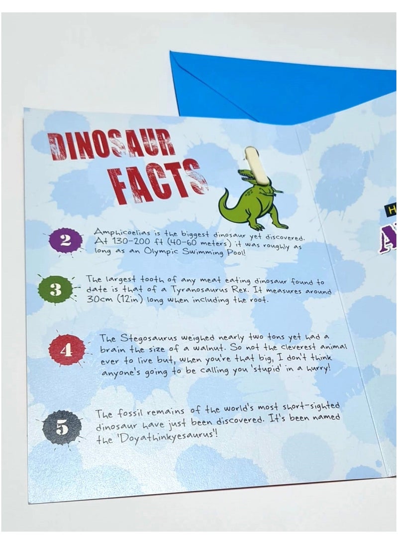Generic A very special greeting card for children who love dinosaurs, a collection of facts about them, plus a special pin bearing the number four - have an awesome 4 th wonderful birthday, with envelope exclusively designed 17*23 cm  - Image 2