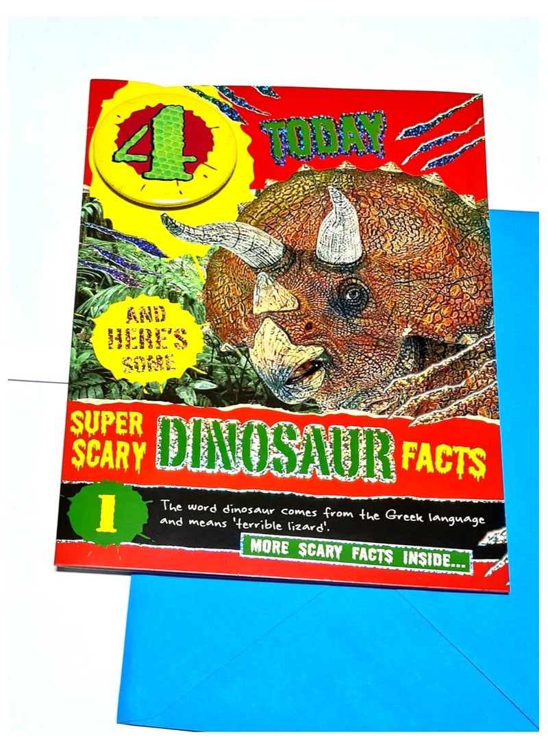 Generic A very special greeting card for children who love dinosaurs, a collection of facts about them, plus a special pin bearing the number four - have an awesome 4 th wonderful birthday, with envelope exclusively designed 17*23 cm  - Image 1