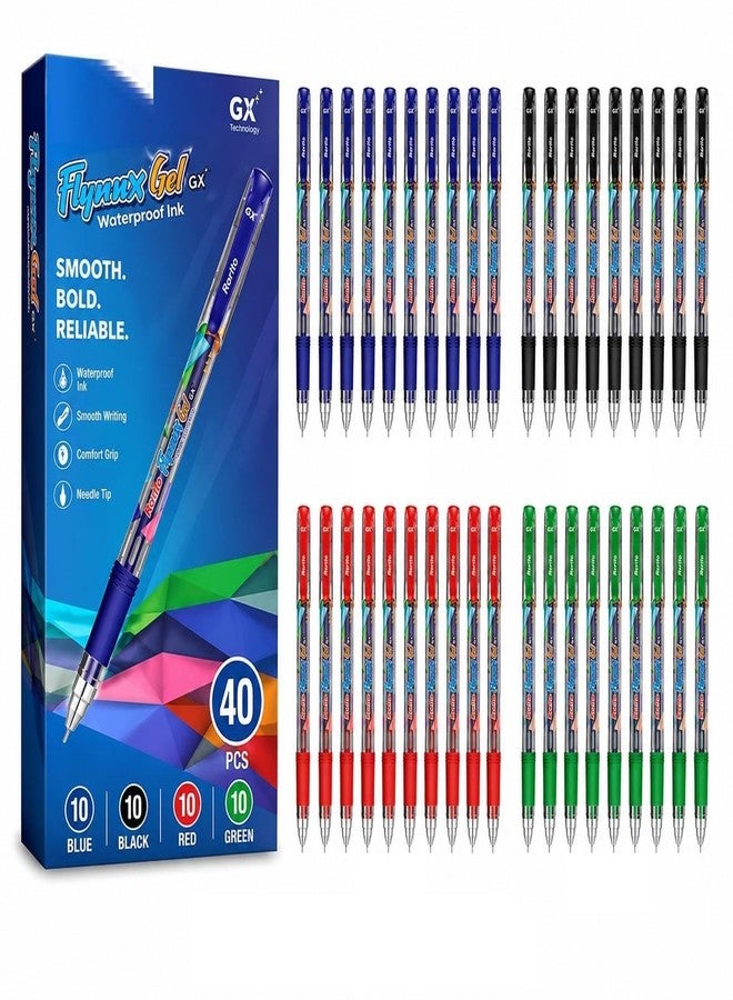 FIRST CLICK مجموعة أقلام جل Flymax GX/DZ الجديدة من FIRST CLICK، 40 قلمًا، أزرق 10، أسود 10، أحمر 10، أخضر 10، طرف معدني مقاوم للماء، حبر جل للكتابة. - Image 1