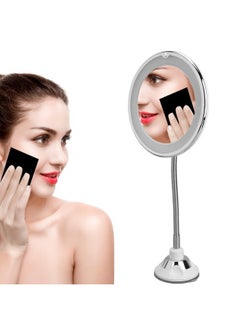 Brrnoo Magnifying Mirror Flexible Gooseneck Led Lighted 10X Magnifying Makeup Mirror With Power Locking Suction Cup 10X Magnification Led Fill Light Suction Cup Adjustable Gooseneck Makeup Mirror  - Image 1