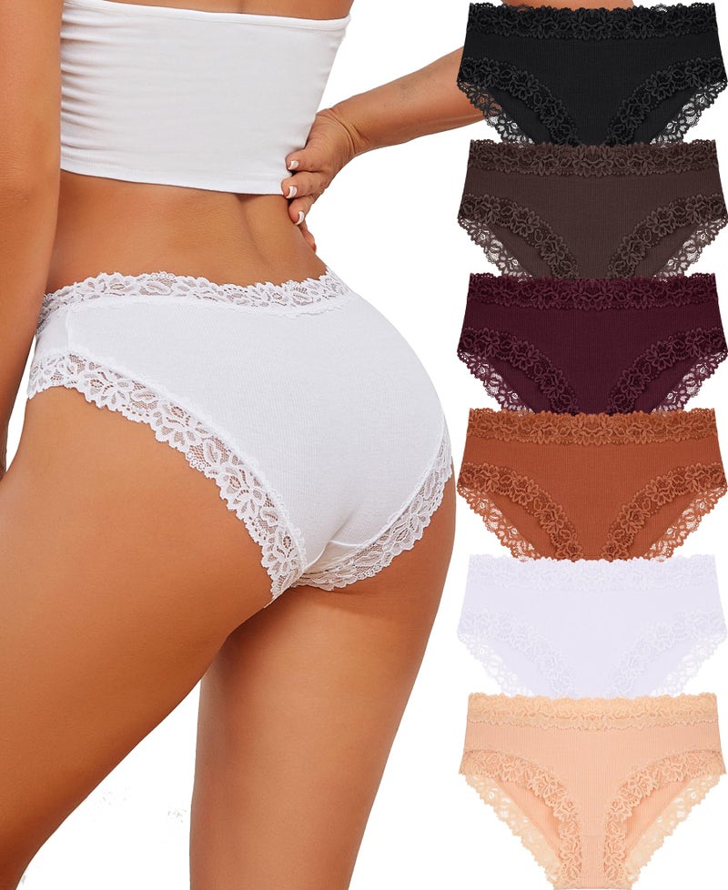 Knowyou Cotton Underwear for Women Cheeky Bikini Womens Underwear Pack Sexy Lace Wasit Hipster Brief Panties for Ladies-S - Image 1