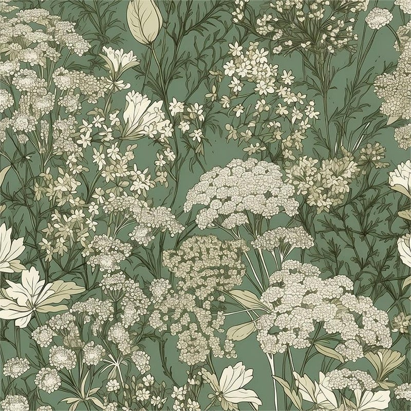 MuralPeel Grass Green White Wildflower Babys Breath Meadow Vintage Plants Peel and Stick Wallpaper Self Adhesive Removable Easy Peel Off Stick on Wall Paper for Bedroom Cabinet Renter - Image 1
