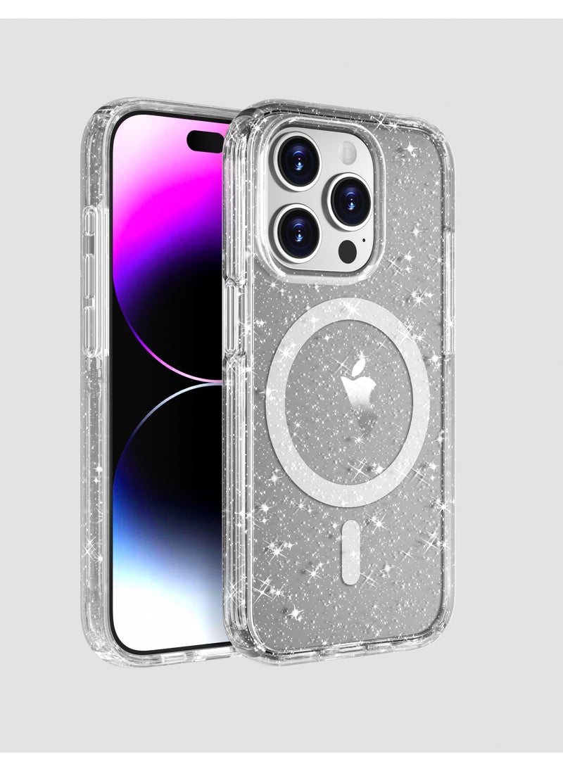 TEAM LUXURY iPhone 15 PRO Case Pink Glitter for Girls [8ft Drop Tested] Compatible with MagSafe - Protective Glittery Sparkly Bling Cases Pink Glitter  - Image 1