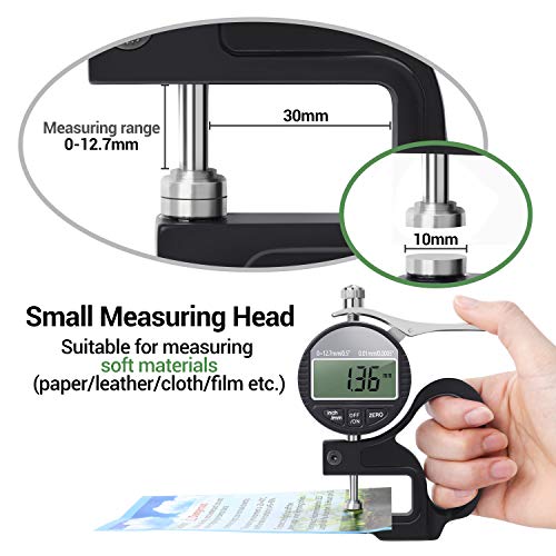 BNISE Digital Thickness Gauge 0.5 inch/12.7mm, 0.0005"/0.01mm, Thickness Meter Metric/inch Paper/Film/Fabric/Tape Thickness Gauge - Image 3