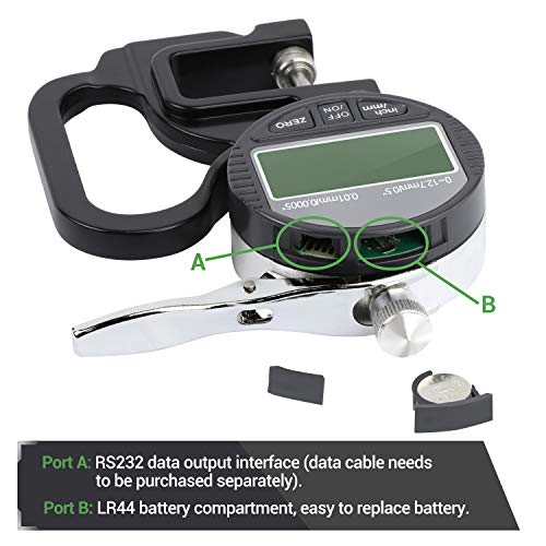 BNISE Digital Thickness Gauge 0.5 inch/12.7mm, 0.0005"/0.01mm, Thickness Meter Metric/inch Paper/Film/Fabric/Tape Thickness Gauge - Image 4