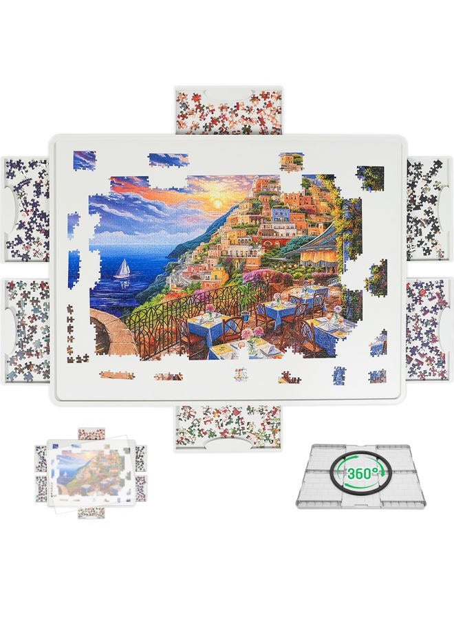 BuilderButler Rotating Puzzle Board for 1500 Pieces with 6 Sliding Drawers and Cover – 360° Lazy Susan Spinning, 26"x35" Portable Durable Plastic, Birthday Gift for Mom and Jigsaw Puzzle Enthusiasts - Image 1