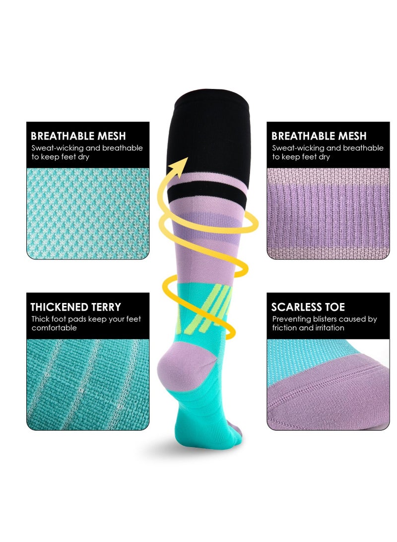 Excefore 2 Pairs Compression Socks for Women & Men, 15-20mmHg Flight Socks Graduated Support Neuropathy Socks Fit for Running Nursing Sport Hiking Walking, Size 34-40 - Image 4