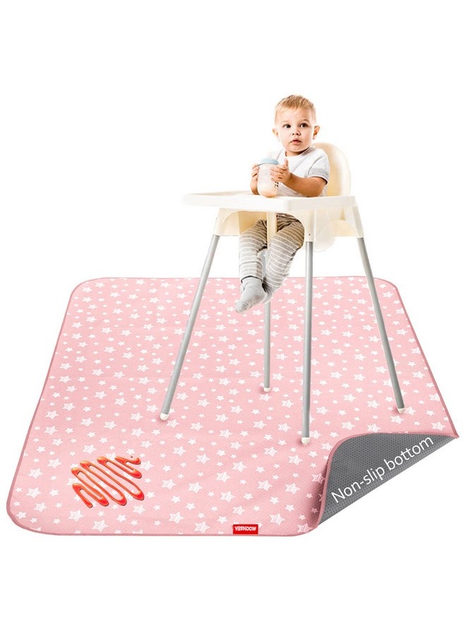 Moonsea Baby Splat Mat Anti Slip Waterproof High Chair Mat Baby Feeding Table Cloth Floor Mat Cover Baby Art Playtime Mat For Craftmealtime 42X46 Inch Washable Portable Picnic Mat Pink Star  - Image 2