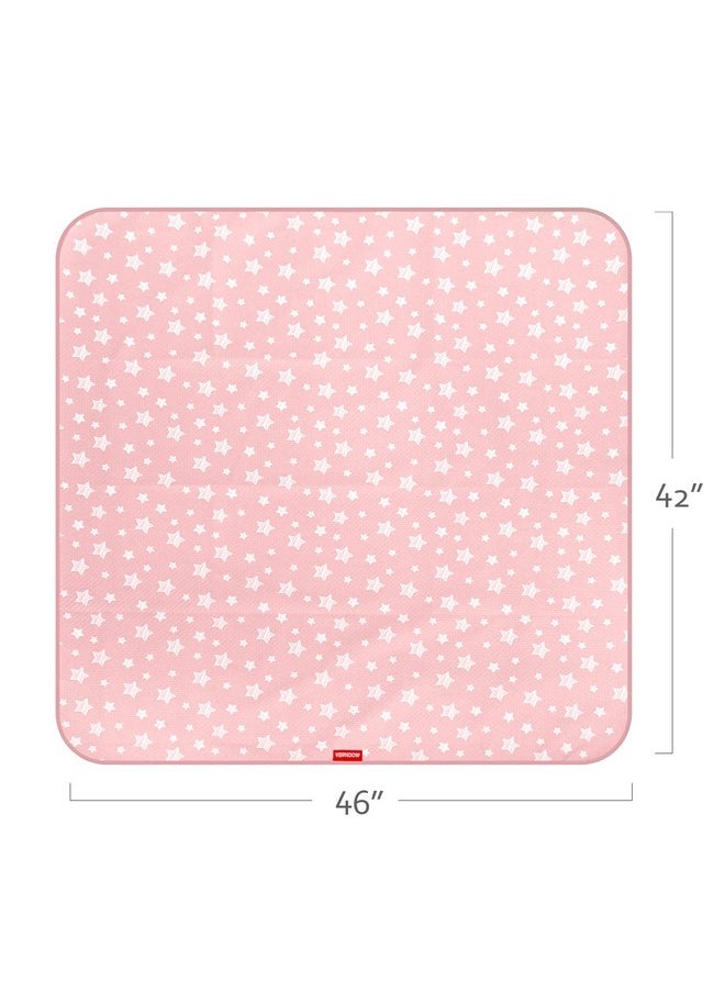 Moonsea Baby Splat Mat Anti Slip Waterproof High Chair Mat Baby Feeding Table Cloth Floor Mat Cover Baby Art Playtime Mat For Craftmealtime 42X46 Inch Washable Portable Picnic Mat Pink Star  - Image 3