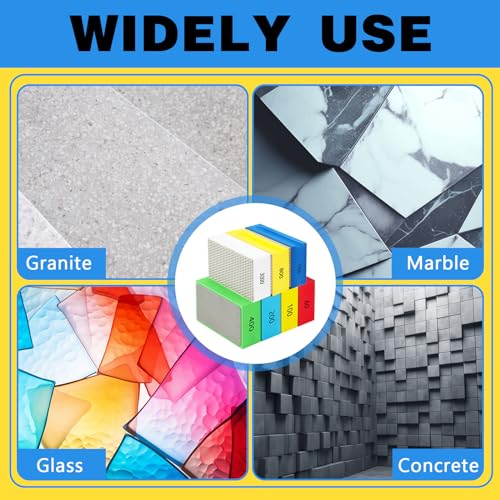 Dimsile 7 Pcs Diamond Hand Polishing Pads 60/100/200/400/800/1500/3000 Grit Diamond Sanding Pads Wet and Dry Sanding Block with Sponge Backing for Glass Tile Stone Concrete Granite Marble Ceramics - Image 5