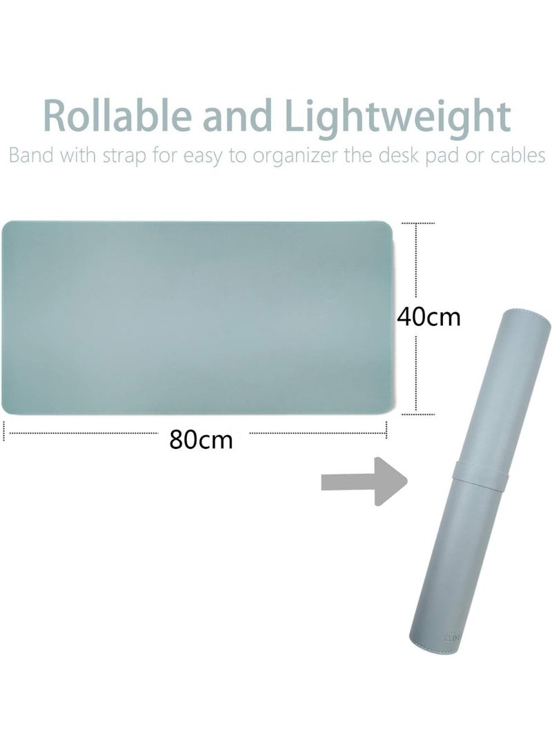 Womdee Dual-Sided Desk Pad Office Desk Mat, Ultra Thin Waterproof PU Leather Mouse Pad Desk Blotter Protector, Desk Writing Mat for Office/Home (Light Blue/Silver, 80 x 40cm) - Image 2