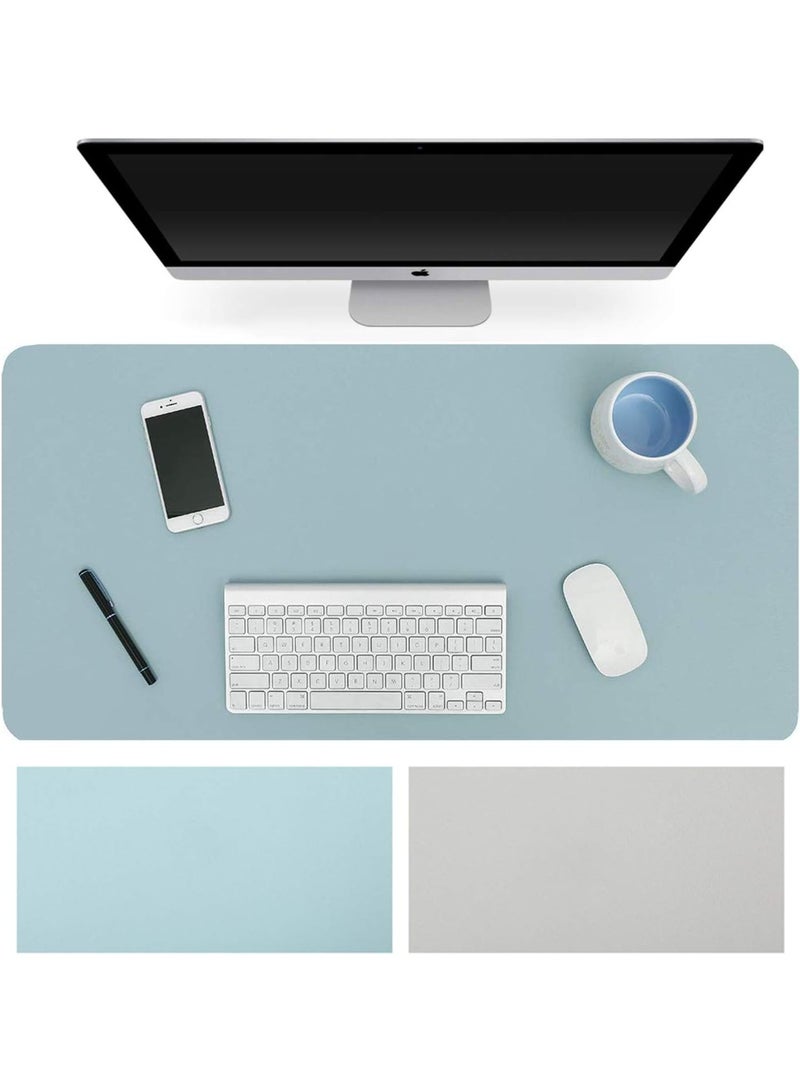 Womdee Dual-Sided Desk Pad Office Desk Mat, Ultra Thin Waterproof PU Leather Mouse Pad Desk Blotter Protector, Desk Writing Mat for Office/Home (Light Blue/Silver, 80 x 40cm) - Image 1