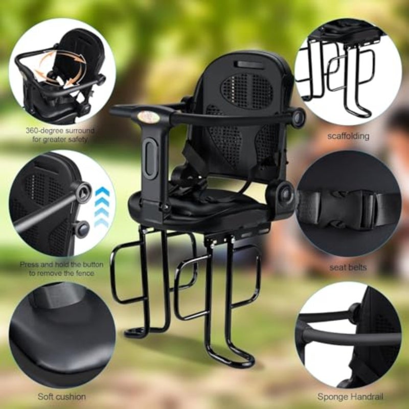 Toddler Bike Seat Rear with Adjustable Angle Height Seat Back For 12 Months to 5 Years Max Weight 30 KG Compatible with Most Bicycles Home Outdoor Use - Image 3