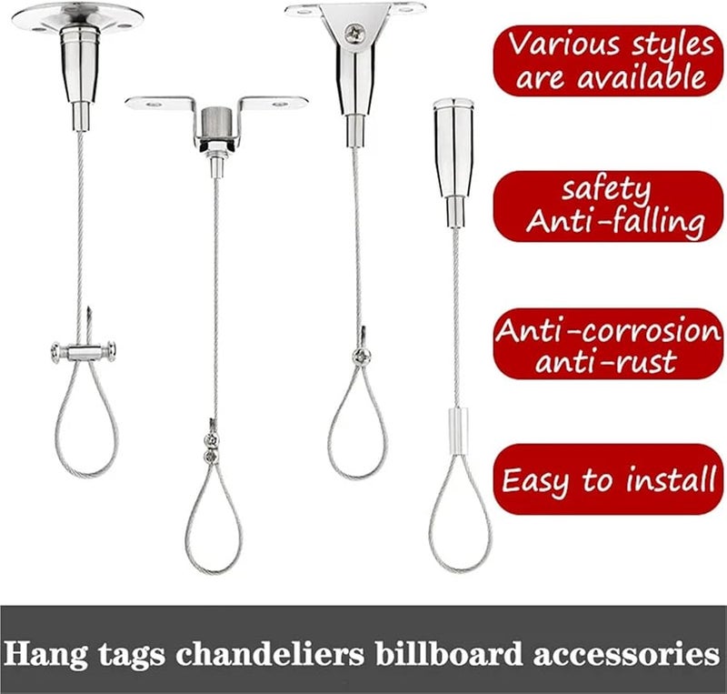 Stainless Steel Picture Hangers 8pcs 3M Wire Rope Cable Kit 30kg Load Adjustable For Photo Mirror Art - Image 4
