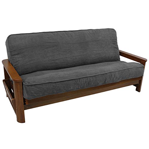 Blazing Needles Solid Microsuede Double Corded 8" to 9" Futon Cover, Full, Steel Grey - Image 1