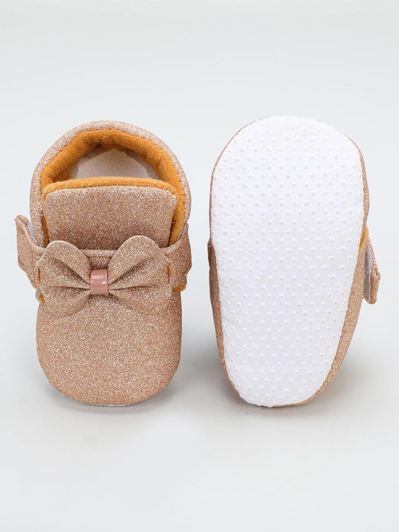 PureSole Baby Girls' Glitter Party Booties | Soft Sole Dress Shoes with Bow | Colorful Pre-Walker Crib Shoes for Special Occasions (6-12 Months) - Image 5