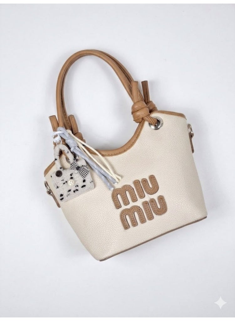 Miu Miu Women's Two-Tone Handbag with Decorative Charms - Beige/Tan