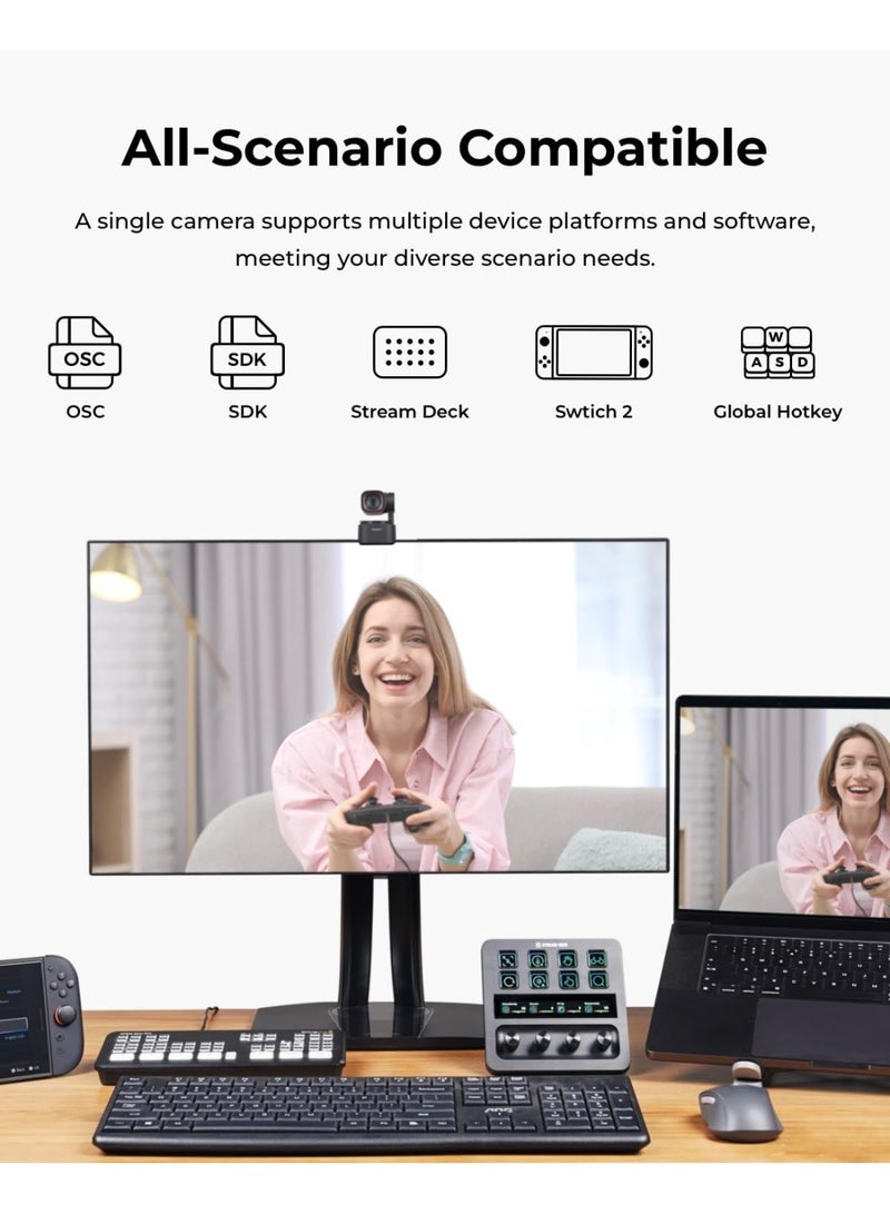 OBSBOT Tiny 3 Lite AI-Powered Spatial Audio 4K Webcam - Compact AI Tracking PTZ Camera with 1/2" Sensor, Tri-Mic, Voice Control, 120FPS, HDR, Webcam for PC, Mac, Laptop, Streaming, Meeting, Switch 2 - Image 2