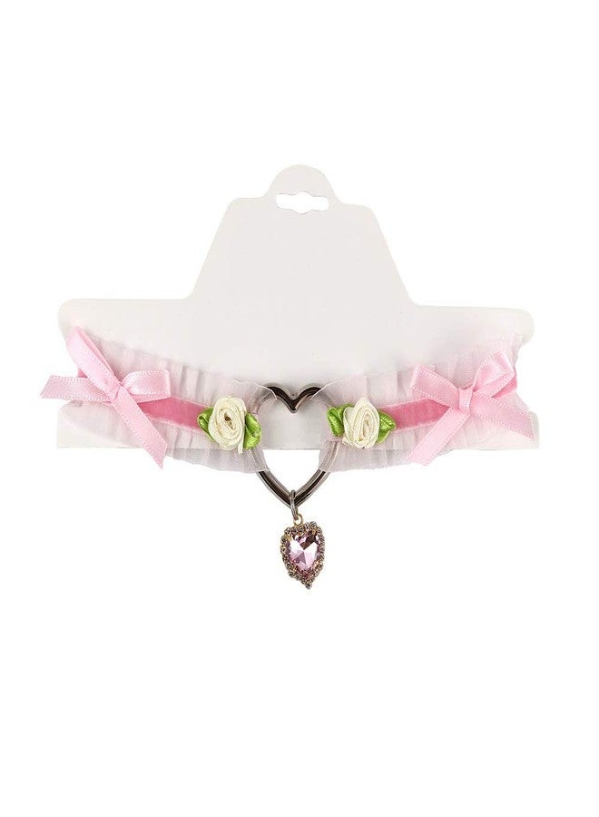 قلادة بينغيونغ تشانغ المصنوعة يدويًا من الدانتيل قابلة للتعديل مع قلادة من الكريستال على شكل قلب وزهور، قلادة قوطية لطيفة وجميلة للنساء، مجوهرات قابلة للفصل لحفلات التنكر - وردي - Image 1