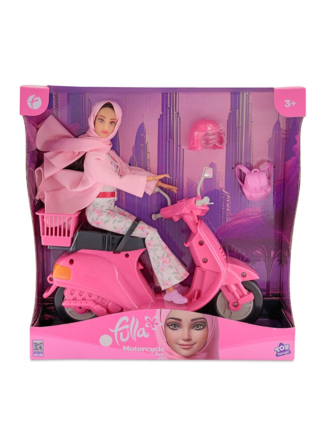 Fulla Doll With Pink Motorbike Includes Floral Pants, Jacket, Helmet And Headscarf & Fashionable Outfit With Ride-On Fun – Perfect For Role Play Adventure And Gift Giving For Kids, Perfect For Eid Gifting  - Image 2