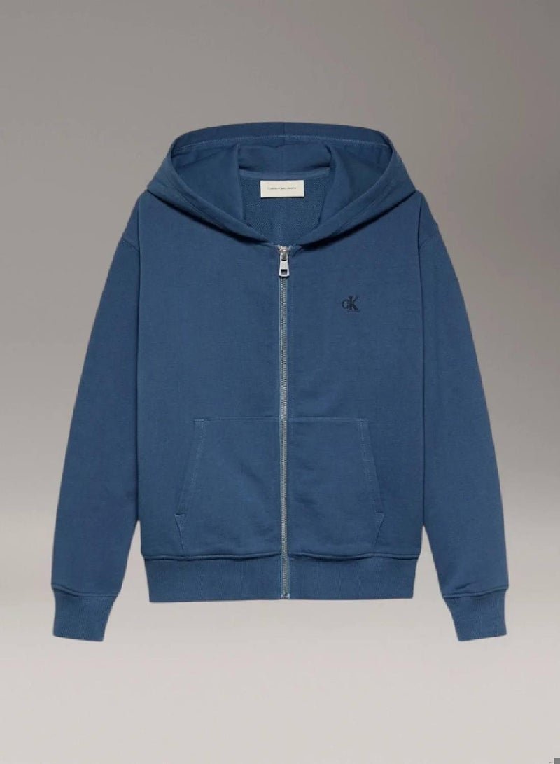 كالفن كلاين جينز هودي بسحاب مزين بشعار كلفن كلاين على الظهر - Image 4