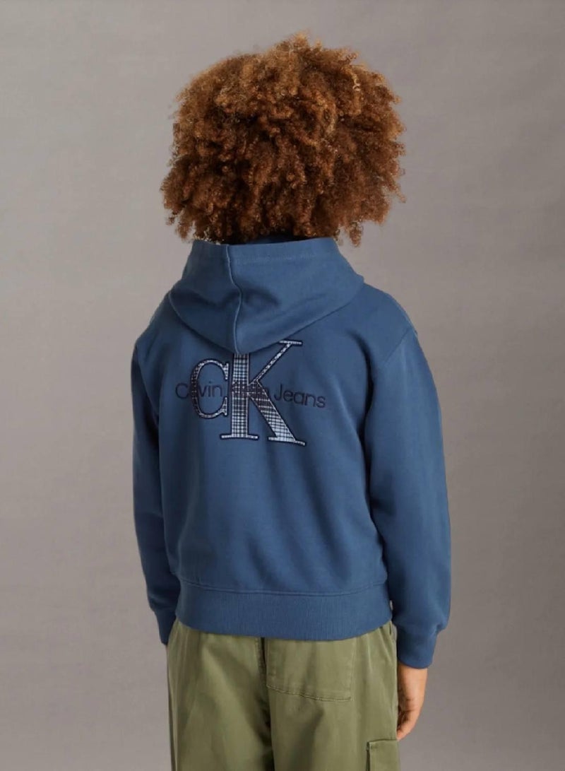 كالفن كلاين جينز هودي بسحاب مزين بشعار كلفن كلاين على الظهر - Image 2