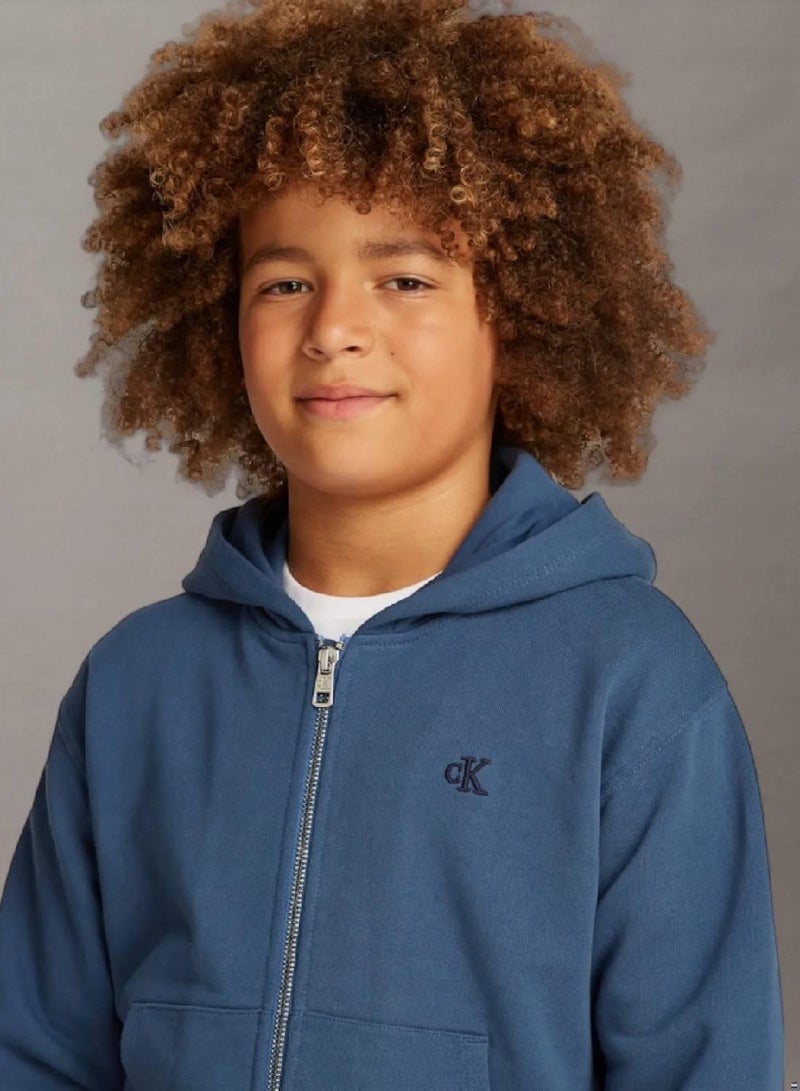 كالفن كلاين جينز هودي بسحاب مزين بشعار كلفن كلاين على الظهر - Image 3