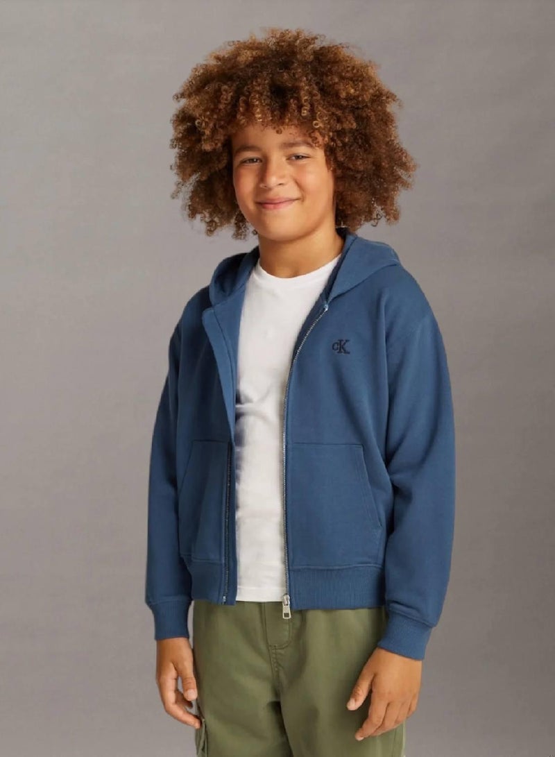 كالفن كلاين جينز هودي بسحاب مزين بشعار كلفن كلاين على الظهر - Image 1