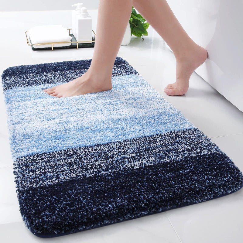Arotive Microfiber Bathroom Rugs Shaggy Soft and Absorbent Bath Rug NonSlip Thick Plush Machine Washable Dry Bath Mats for Bathroom Tub and Shower 24x16 Blue