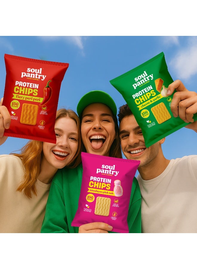 مخزن الروح باقة سول بانترى "رقائق لا تكذب" – رقائق عالية البروتين مع قوام مقرمش مليء بالبروتين، وجبة خفيفة نباتية منخفضة السعرات الحرارية، ملح الهيمالايا الوردي، بيري بيري، جبن وثوم (باقة متنوعة 3 نكهات) - Image 3