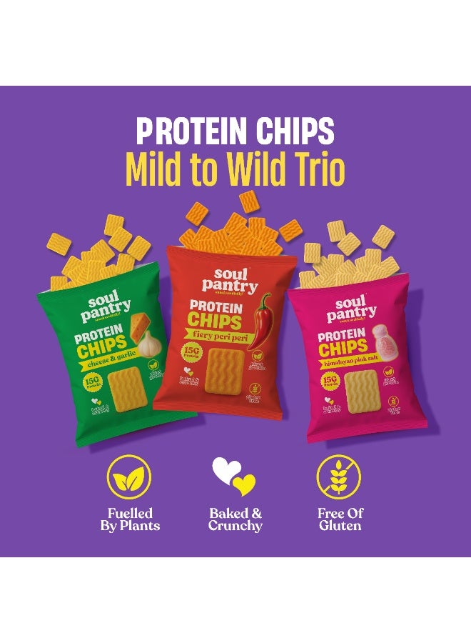 مخزن الروح باقة سول بانترى "رقائق لا تكذب" – رقائق عالية البروتين مع قوام مقرمش مليء بالبروتين، وجبة خفيفة نباتية منخفضة السعرات الحرارية، ملح الهيمالايا الوردي، بيري بيري، جبن وثوم (باقة متنوعة 3 نكهات) - Image 4