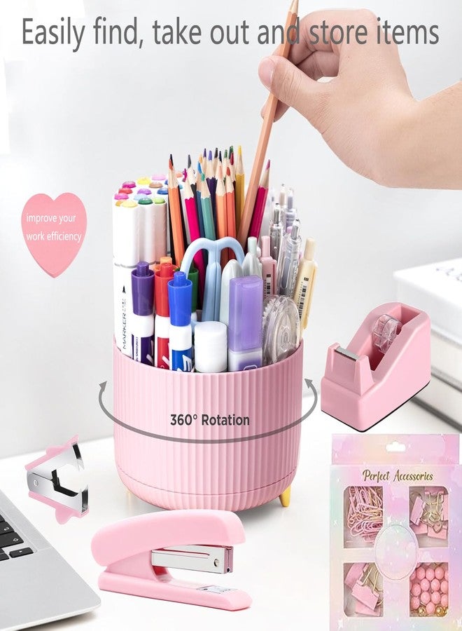 suniya Office Supplies,Desk Accessories,with Stapler,Tape Dispenser,Staple Remover,Scissor,Ballpoint Pen,Sticky Notes,Clear Tape,Staples,Desk Organizer,Ruler,Binder,Best Gift Set(Pink) - Image 4