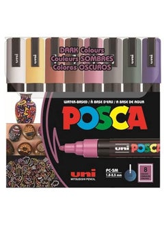 POSCA POSCA PC-5M Water Based Permanent Marker Paint Pens, Set of 8 (Dark Colors)  - Image 1